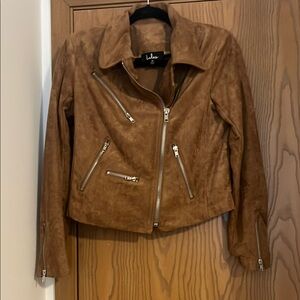 Lulu's Brown Leather Moto Jacket Asymmetrical Zipper